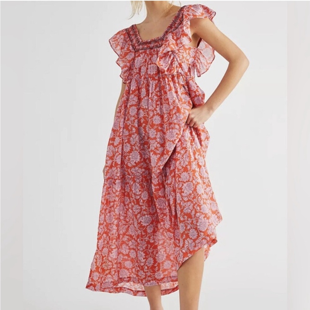 Free People Bonita Midi Dress Flutter Sleeve